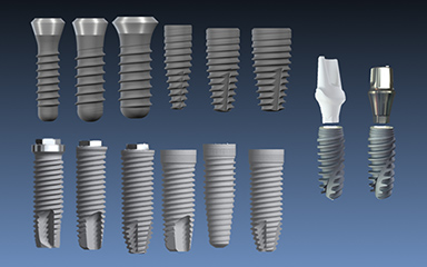 写真：長さ・太さ・形状が違うインプラント